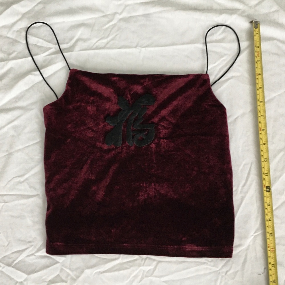 90’s Unity burgundy/black velvet backless crop top